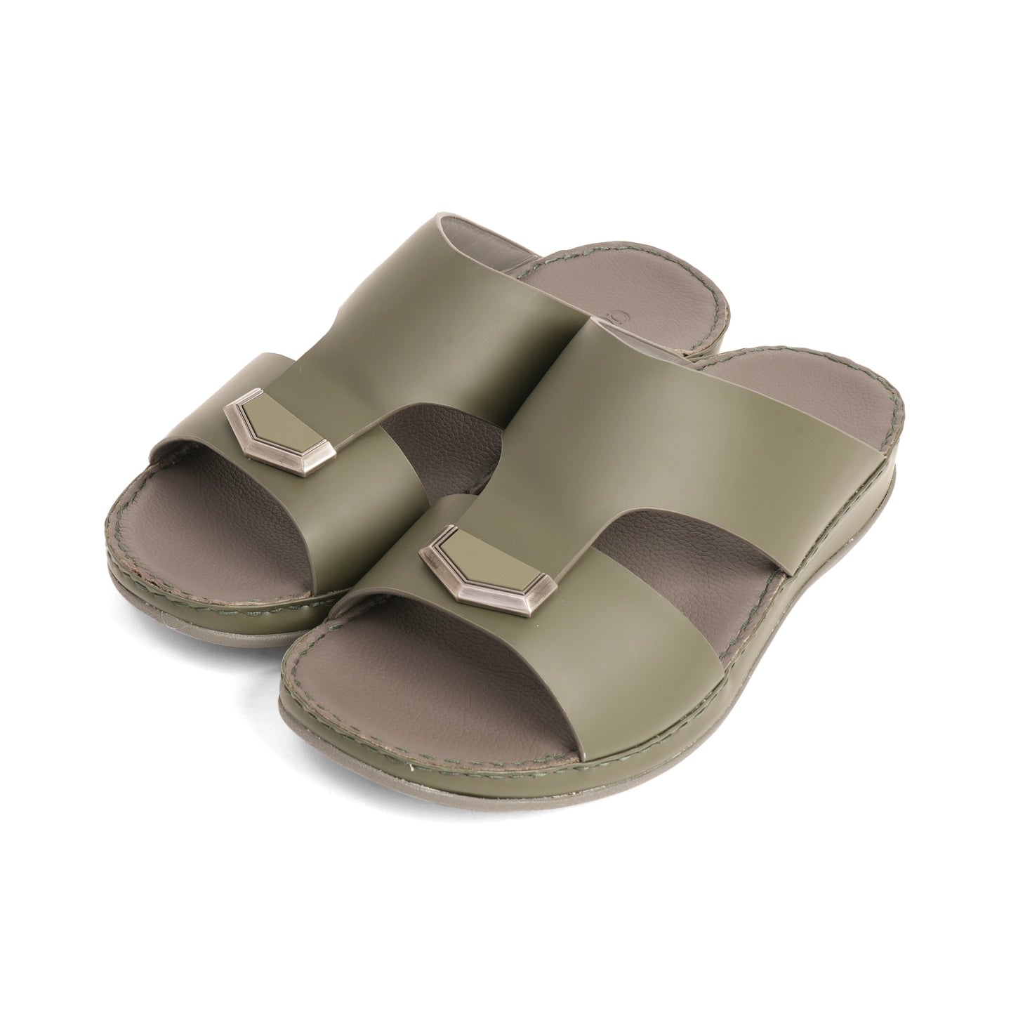 Aetrex Men's Classic Arabic Sandals With Metal Accent - Olive - Aetrex Middle East