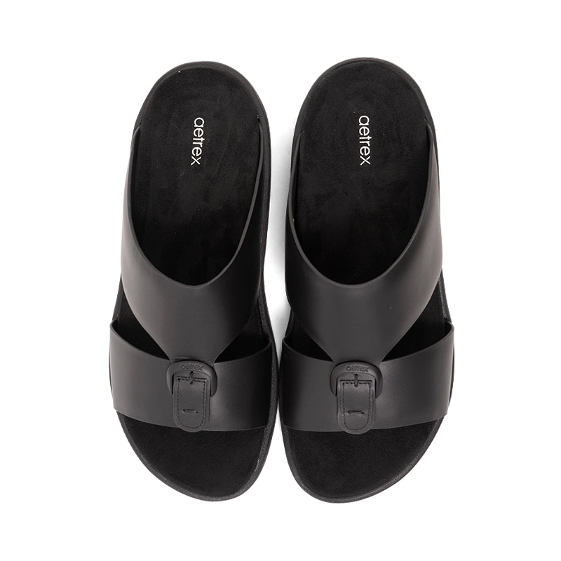 Aetrex Men's Hybrid Leather Sandals - Black - Aetrex Middle East