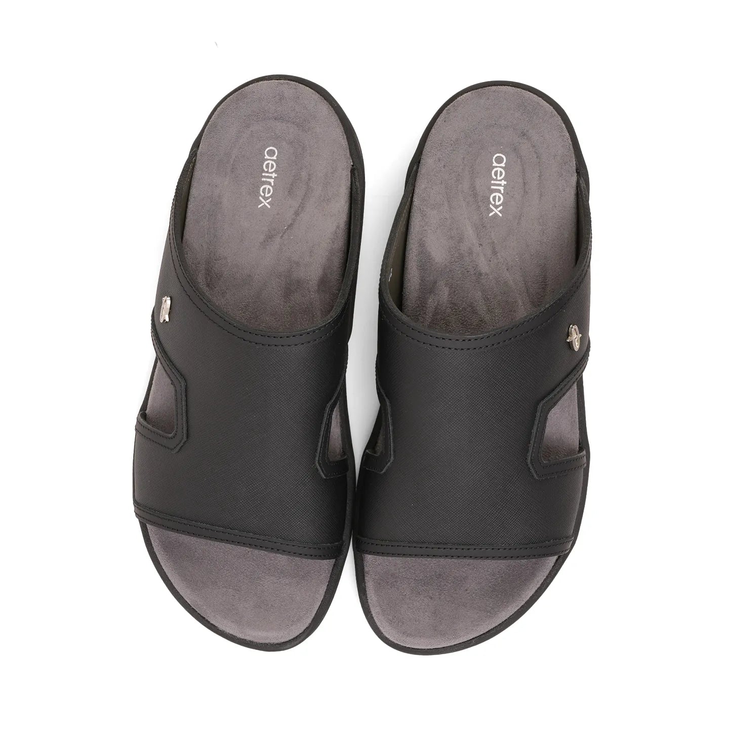 Aetrex Men's Suede Foot Bed Leather Sandals Black - Aetrex Middle East