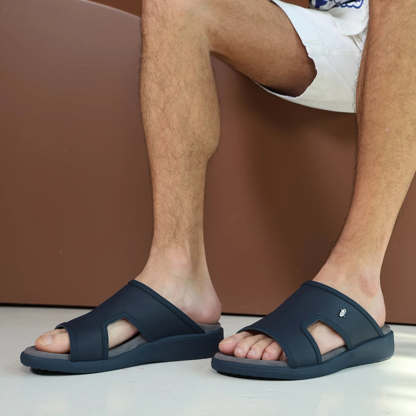 Aetrex Men's Suede Foot Bed Leather Sandals Navy - Aetrex Middle East