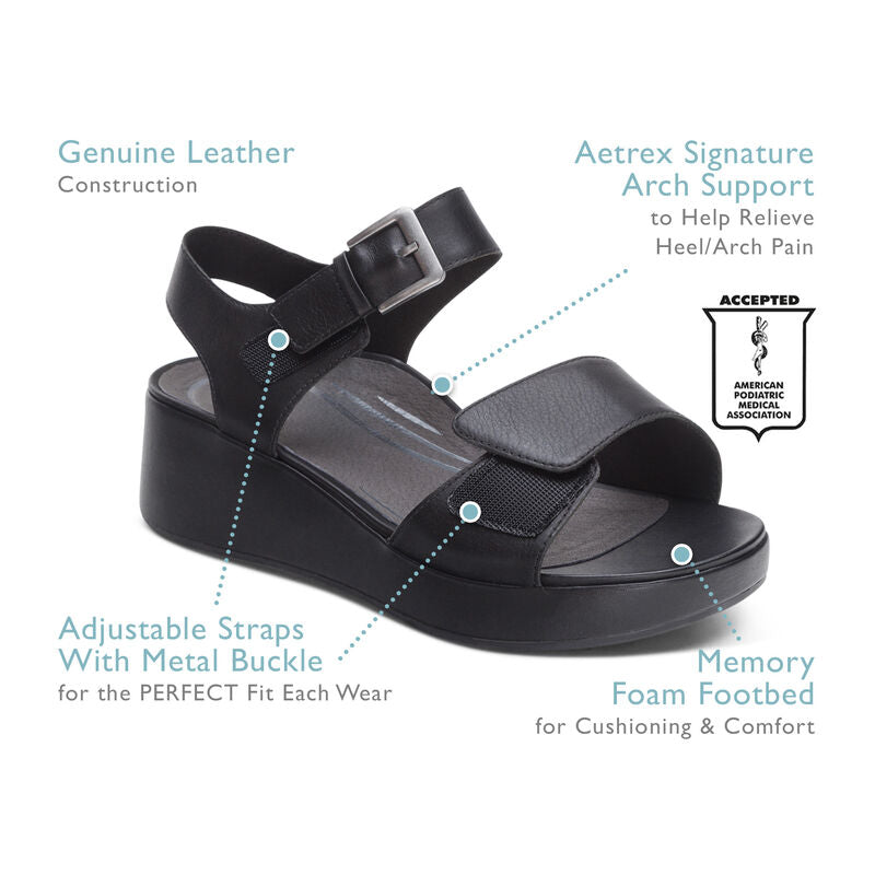Ariel Adjustable Quarter Strap Wedge Black - Aetrex Middle East