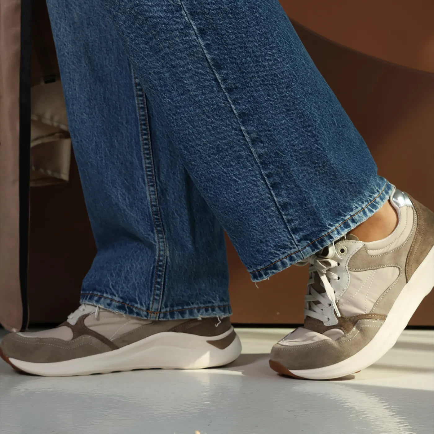 Emily Lace Up Sneakers Taupe - Aetrex Middle East