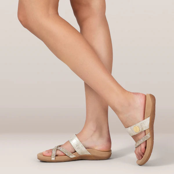 Izzy Adjustable Slide Sandal- Gold - Aetrex Middle East