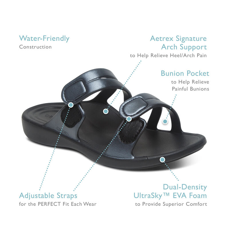 Janey Sport Women Slides Black - Aetrex Middle East