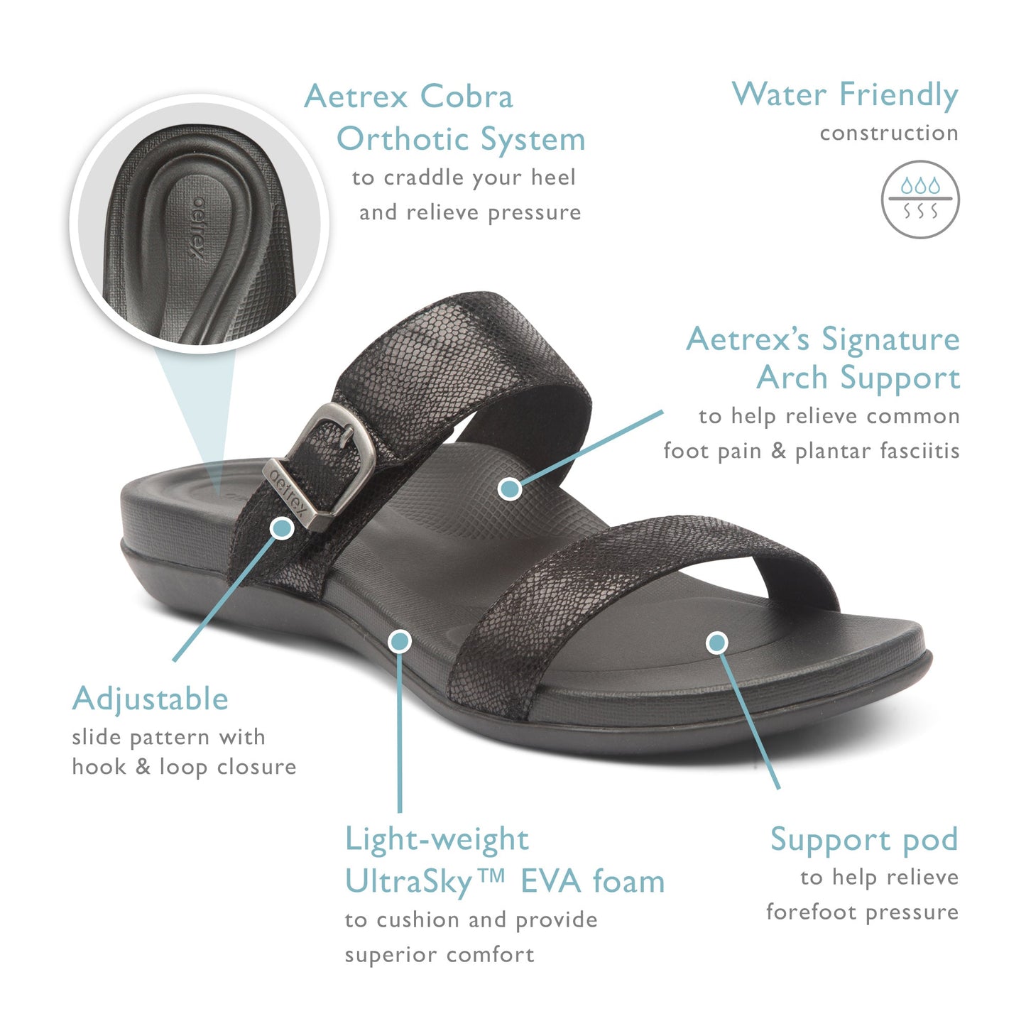 Mimi Water-Friendly Sandal Black - Aetrex Middle East