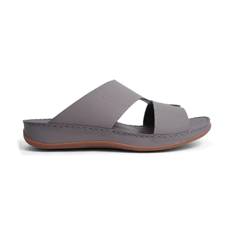 Aetrex Matte Leather Handstitched Metal Free Men Sandal Stone