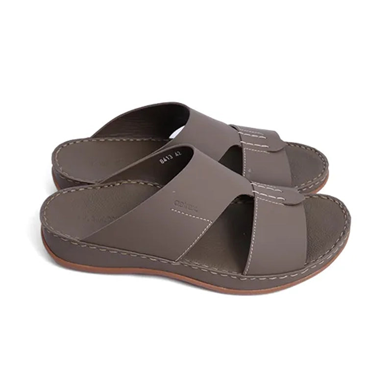 Aetrex Matte Leather Handstitched Metal Free Men Sandal Truffle