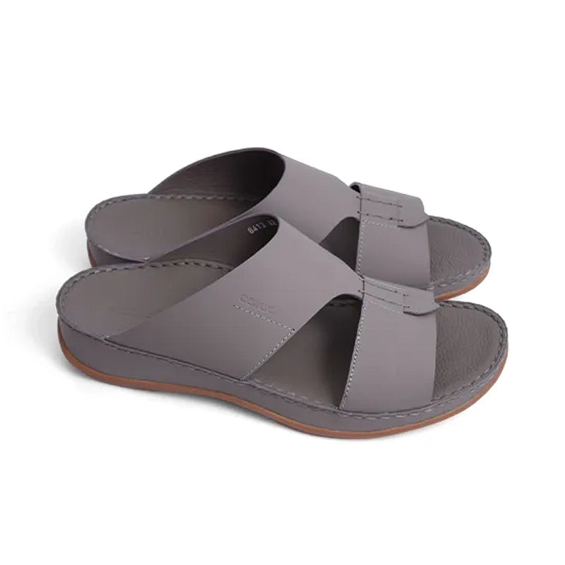 Aetrex Matte Leather Handstitched Metal Free Men Sandal Stone