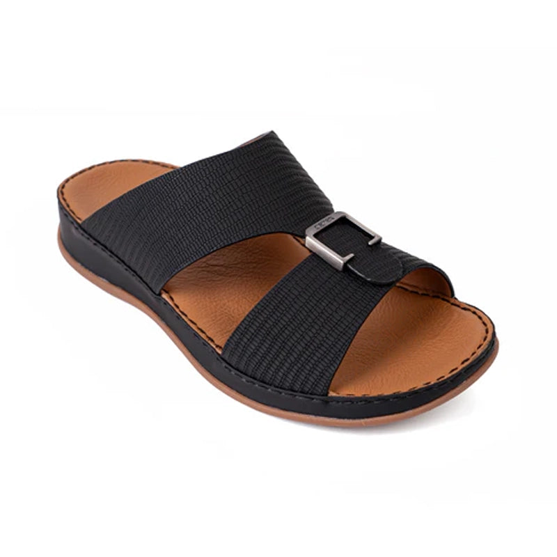 Italian Leather Lizard Embossed Arabic Sandal Black