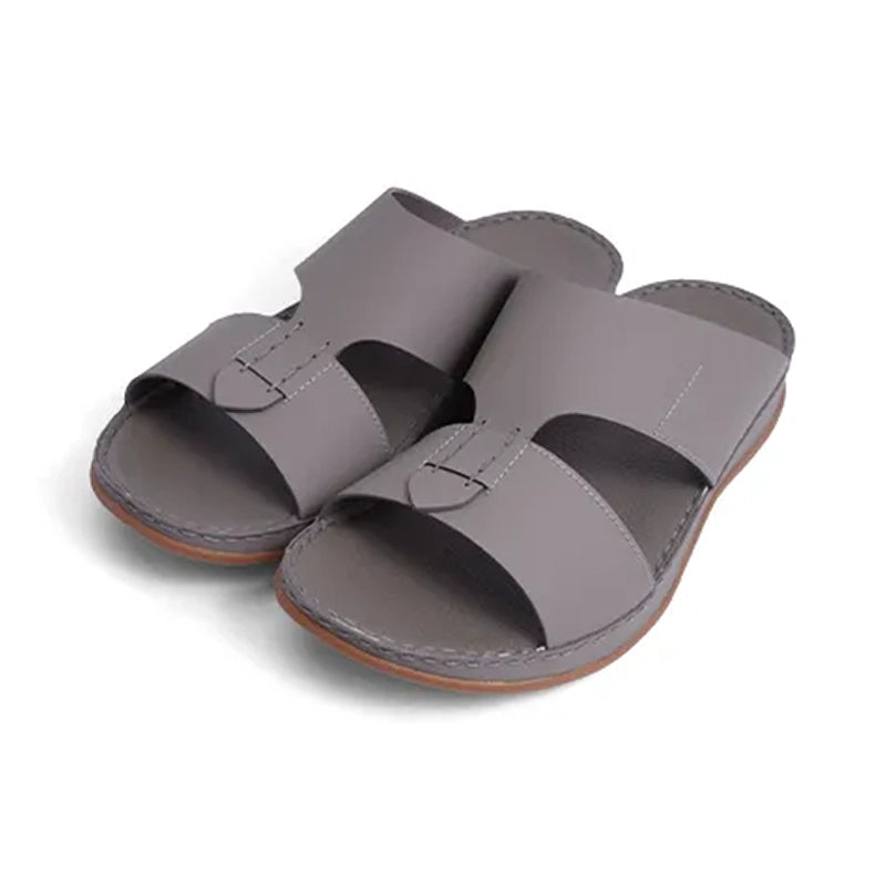 Aetrex Matte Leather Handstitched Metal Free Men Sandal Stone