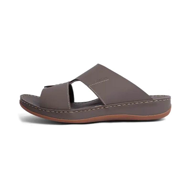 Aetrex Matte Leather Handstitched Metal Free Men Sandal Truffle