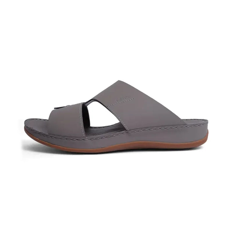 Aetrex Matte Leather Handstitched Metal Free Men Sandal Stone