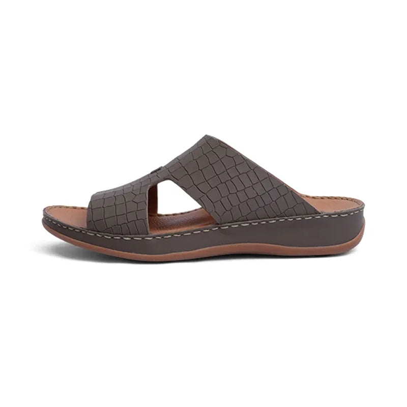 Timeless Unlined Hammered Croco Pattern Aetrex Arabic Sandal Truffle