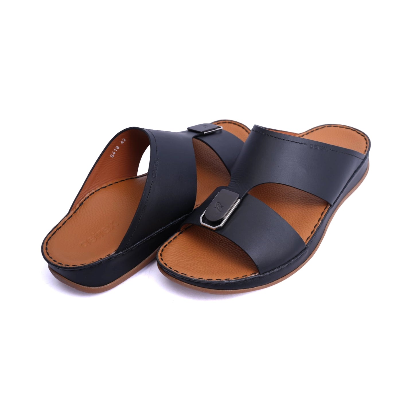 Matte Leather Slim Iconic Aetrex Arabic Sandal Black