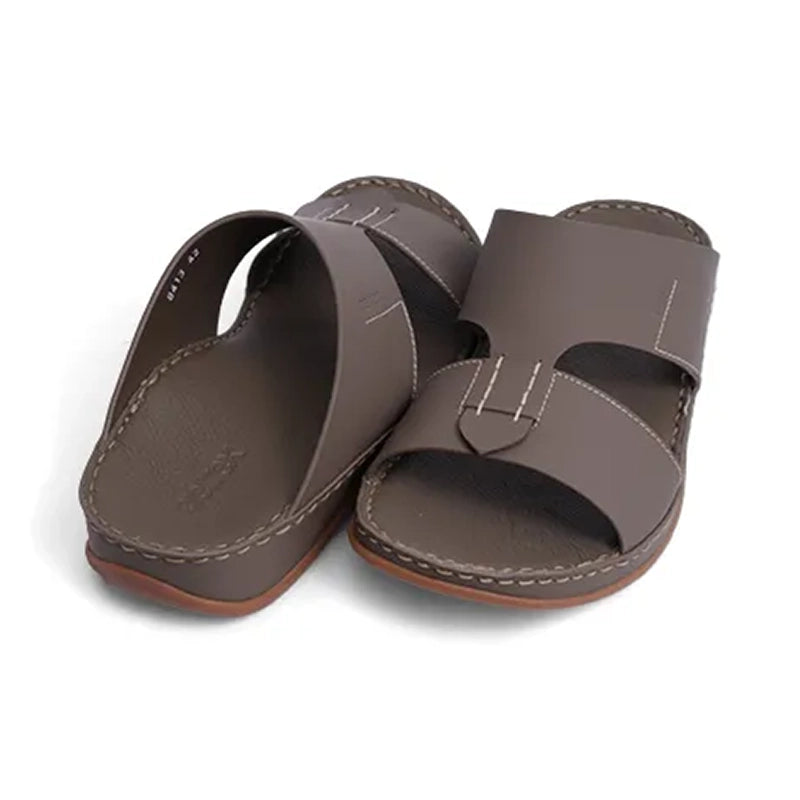 Aetrex Matte Leather Handstitched Metal Free Men Sandal Truffle