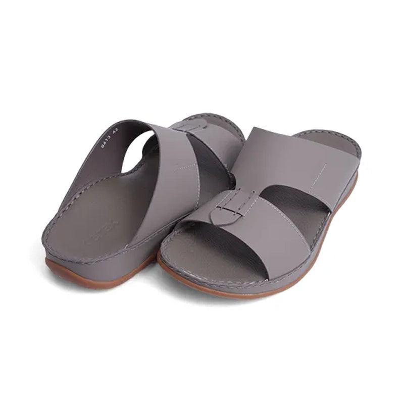 Aetrex Matte Leather Handstitched Metal Free Men Sandal Stone