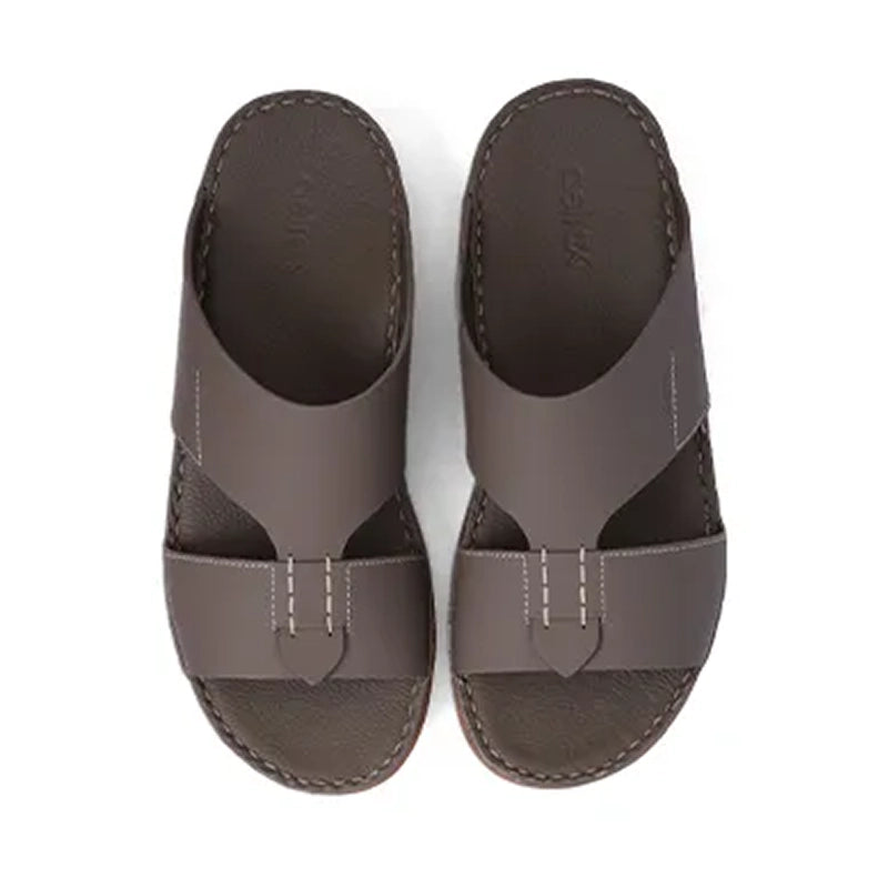 Aetrex Matte Leather Handstitched Metal Free Men Sandal Truffle