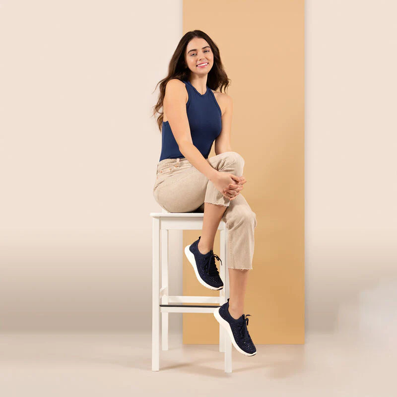 AETREX WOMEN'S SPORT SHOES CARLY SPARKLE LACE UP NAVY - AS255W - Aetrex Middle East