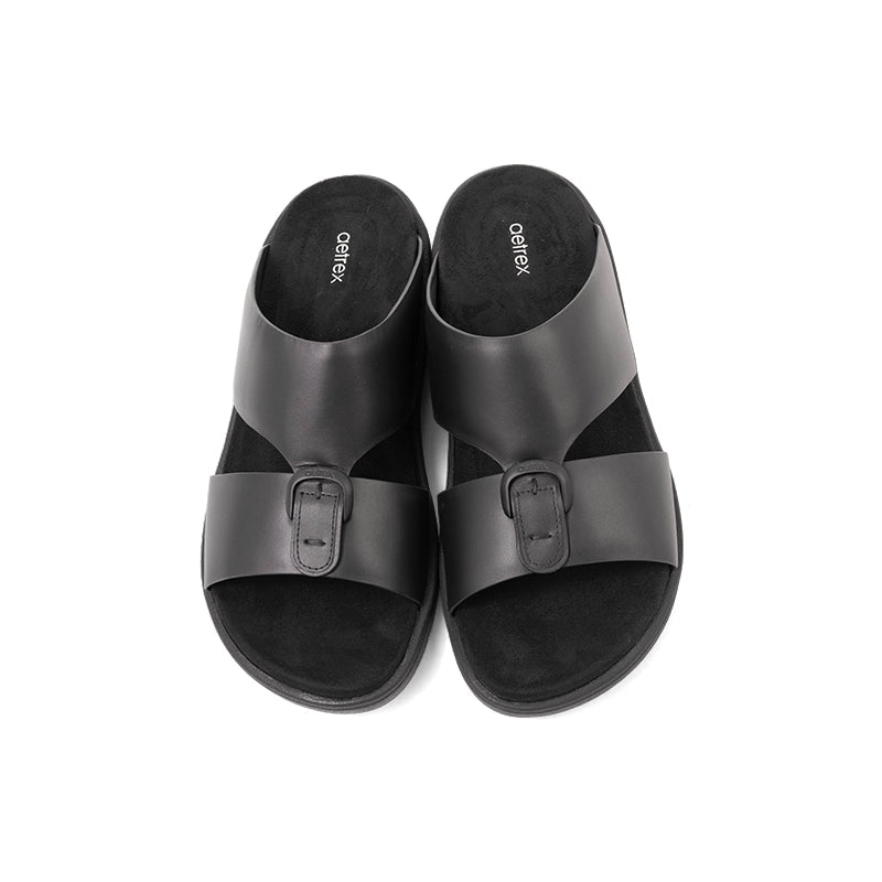 Aetrex Men's Hybrid Leather Sandals - Black - Aetrex Middle East
