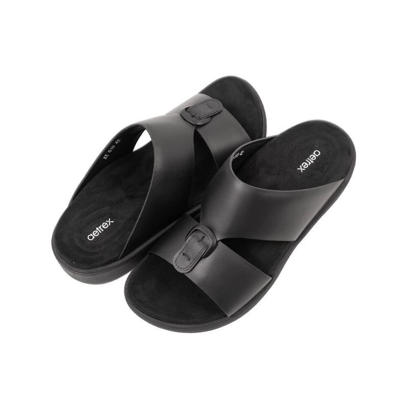 Aetrex Men's Hybrid Leather Sandals - Black - Aetrex Middle East
