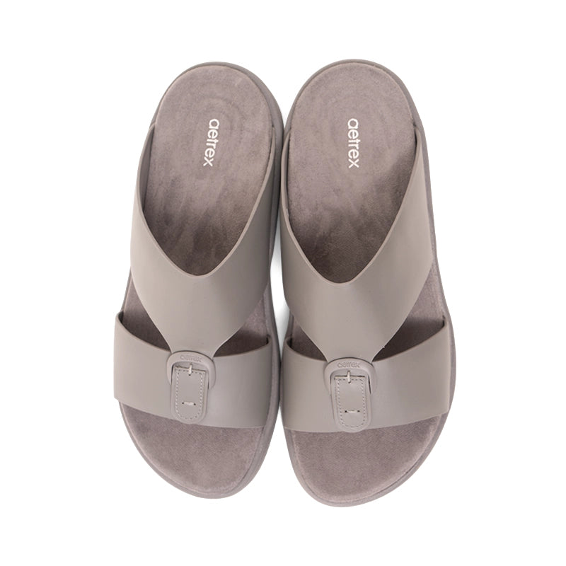 Aetrex Men's Hybrid Leather Sandals - Grey - Aetrex Middle East