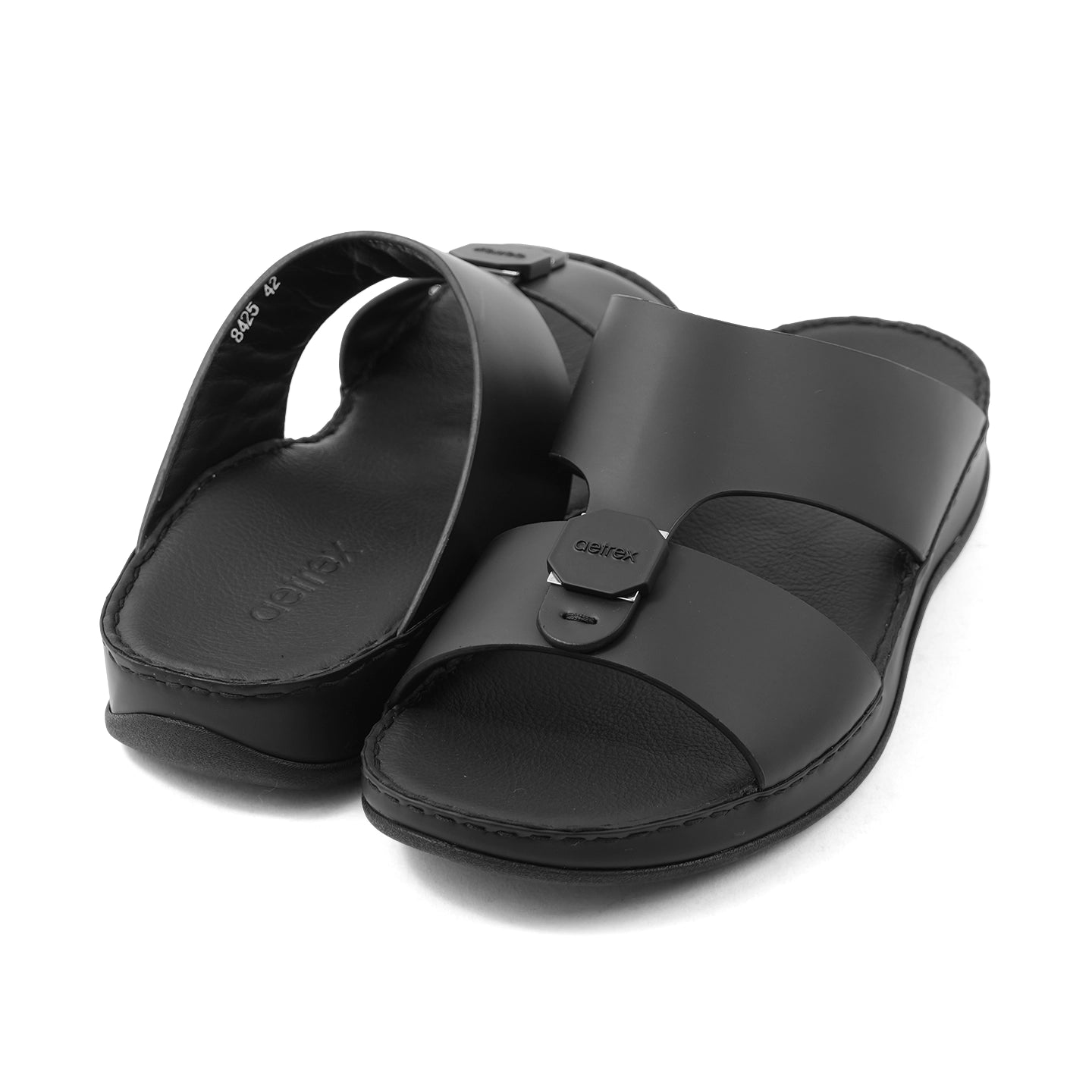 Aetrex Men's Orthotics Arch Support Leather Slides - Black - Aetrex Middle East