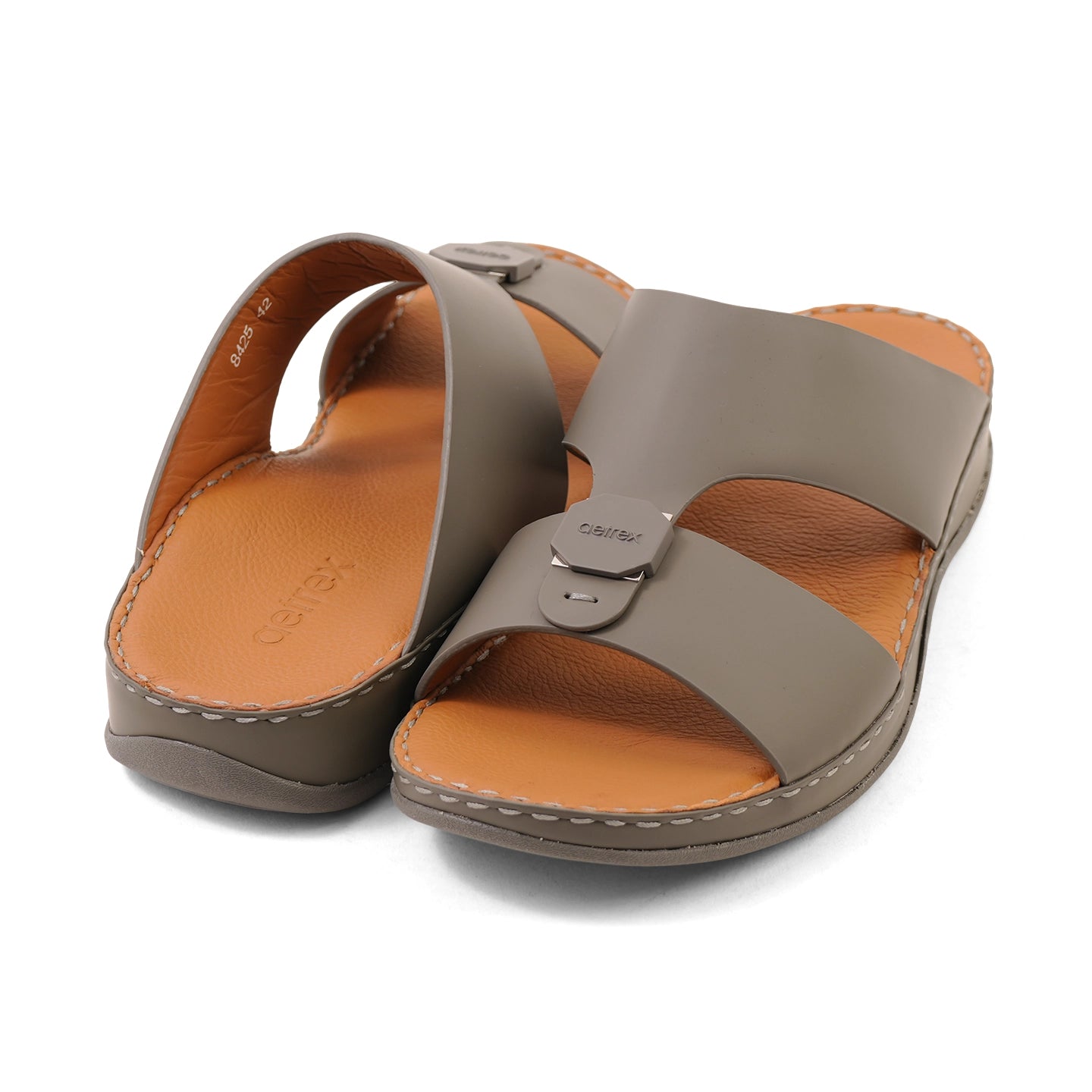 Aetrex Men's Orthotics Arch Support Leather Slides - Grey - Aetrex Middle East