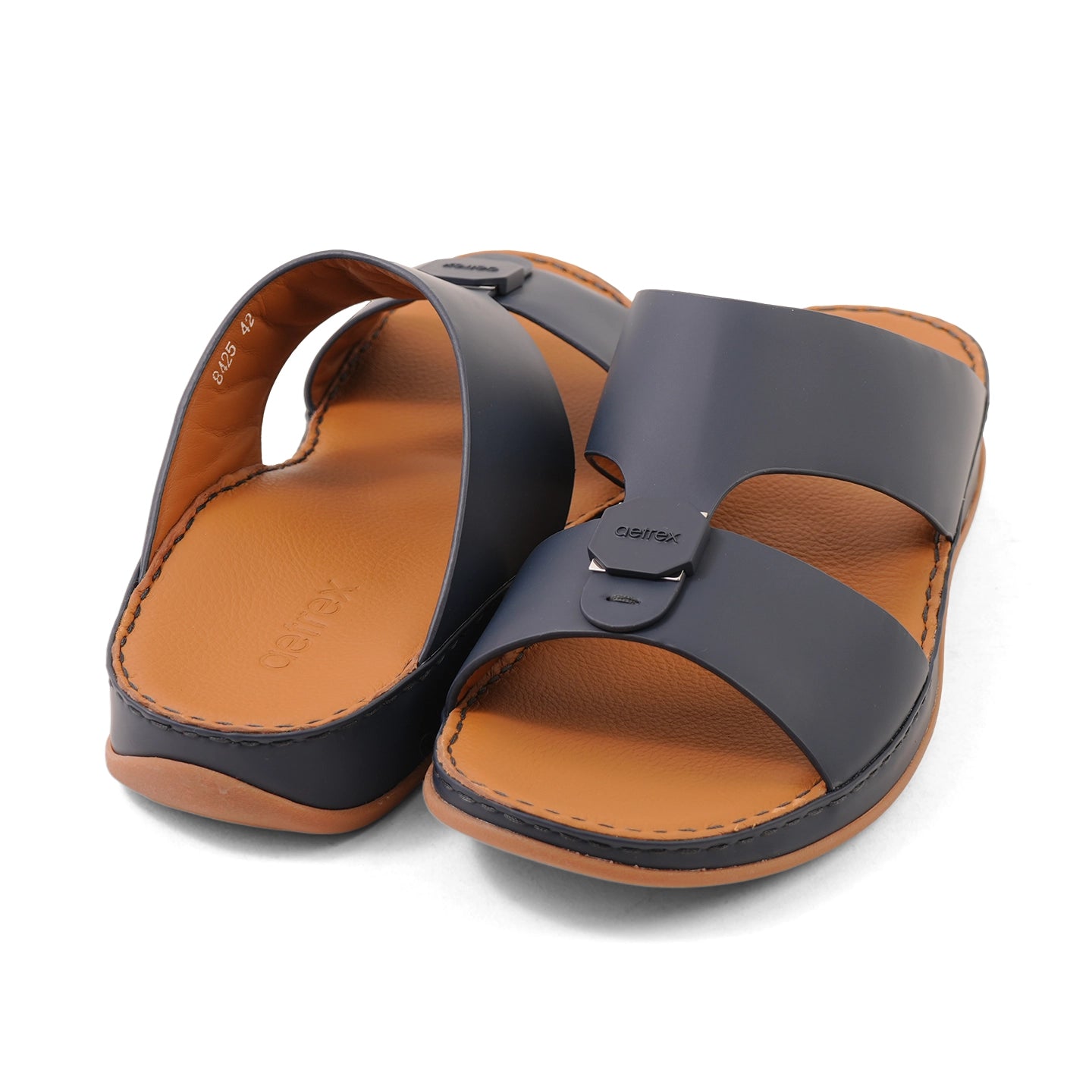 Aetrex Men's Orthotics Arch Support Leather Slides - Navy - Aetrex Middle East