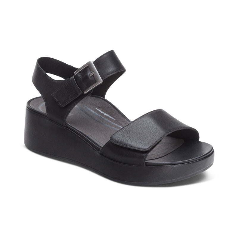 Ariel Adjustable Quarter Strap Wedge Black - Aetrex Middle East