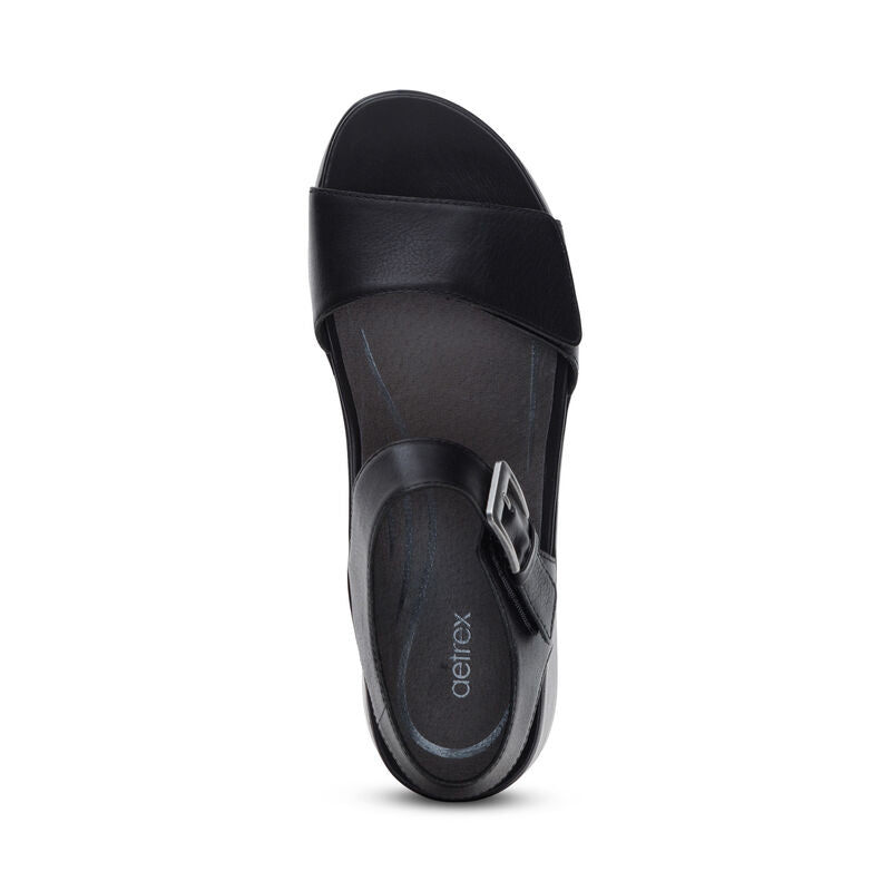Ariel Adjustable Quarter Strap Wedge Black - Aetrex Middle East
