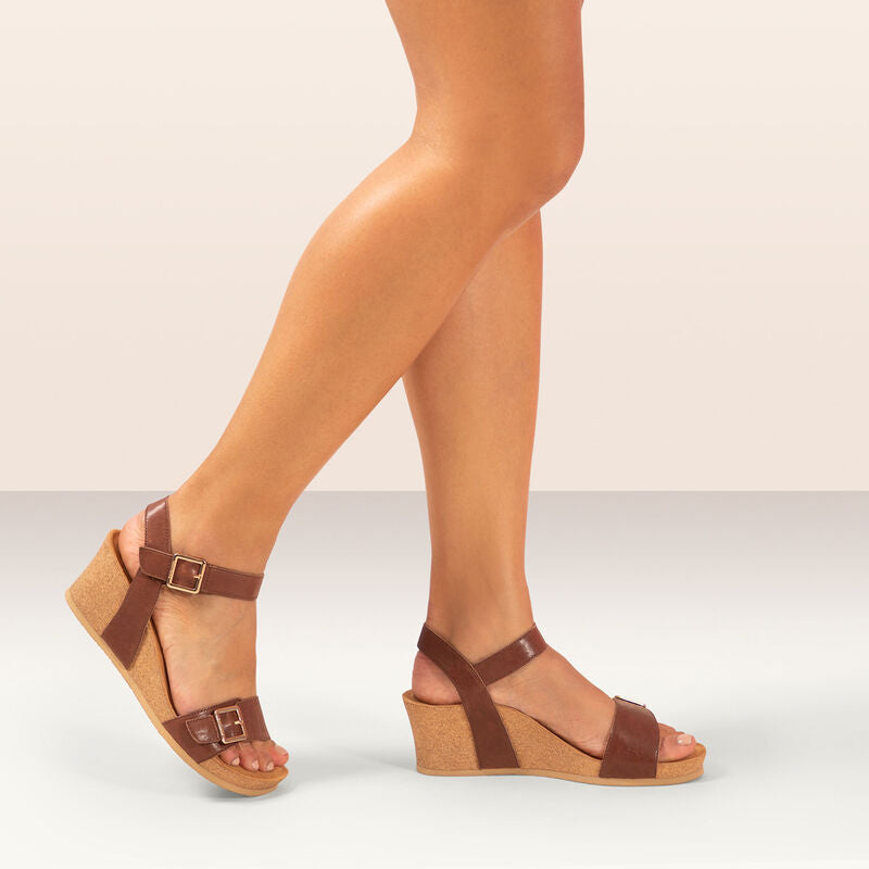 Lexa Quarter Strap Wedge Sandals Walnut