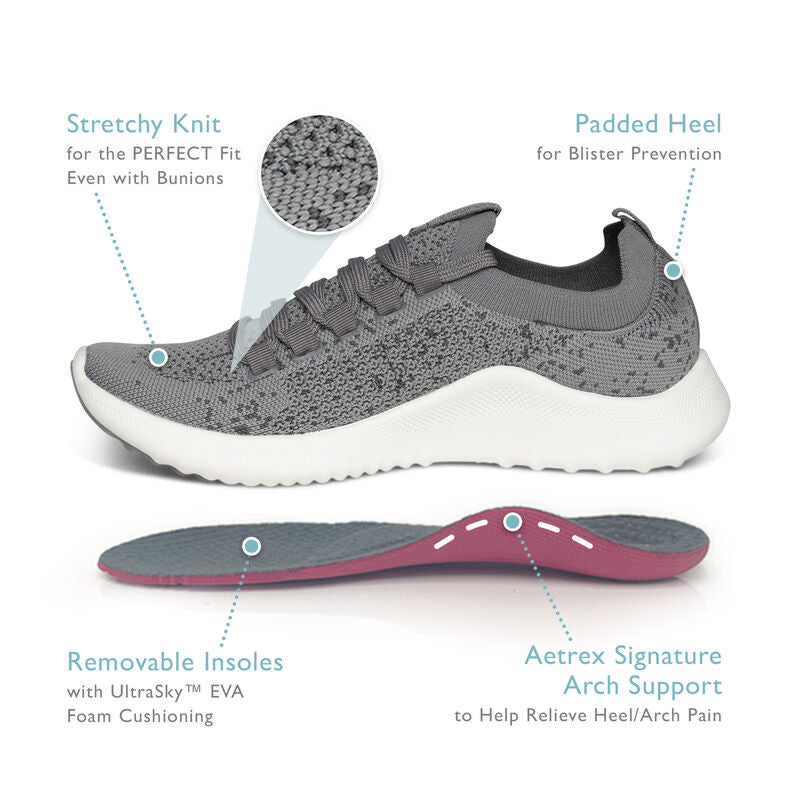 Carly Arch Support Sneakers Grey - Aetrex Middle East