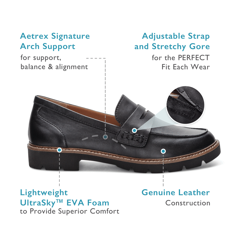 Collette Arch Support Loafers Black - Aetrex Middle East