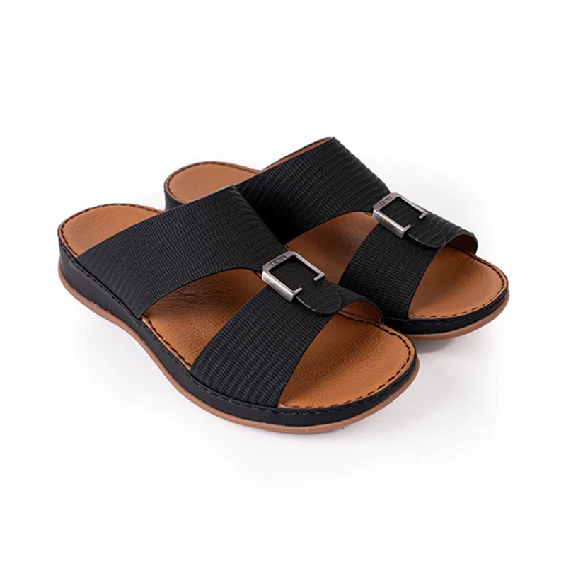 Italian Leather Lizard Embossed Arabic Sandals Black - Aetrex Middle East