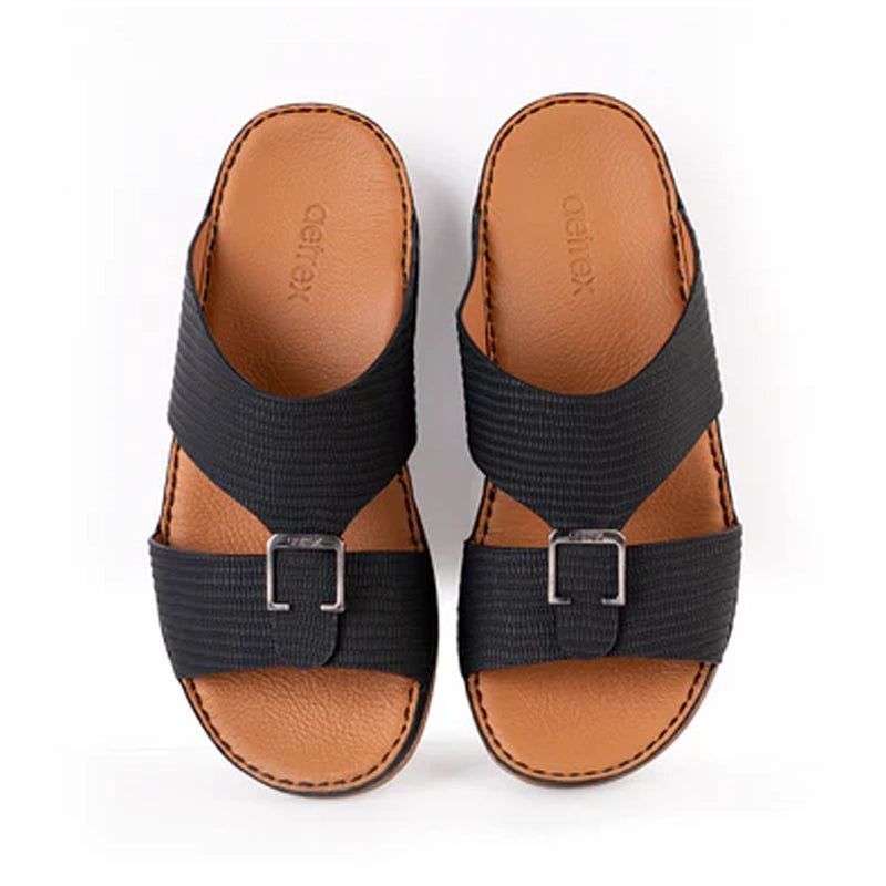 Italian Leather Lizard Embossed Arabic Sandals Black - Aetrex Middle East