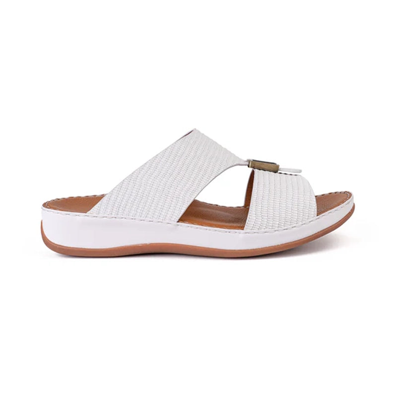 Italian Leather Lizard Embossed Arabic Sandals White - Aetrex Middle East