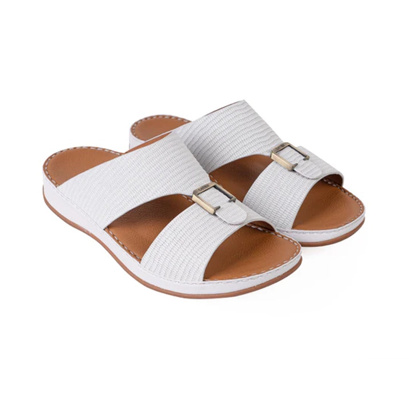 Italian Leather Lizard Embossed Arabic Sandals White - Aetrex Middle East