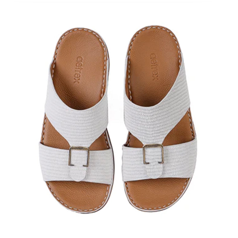 Italian Leather Lizard Embossed Arabic Sandals White - Aetrex Middle East