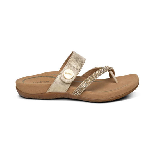 Izzy Adjustable Slide Sandal- Gold - Aetrex Middle East