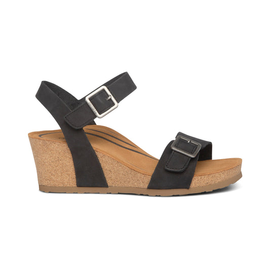 Lexa Quarter Strap Wedge Sandals Black - Aetrex Middle East