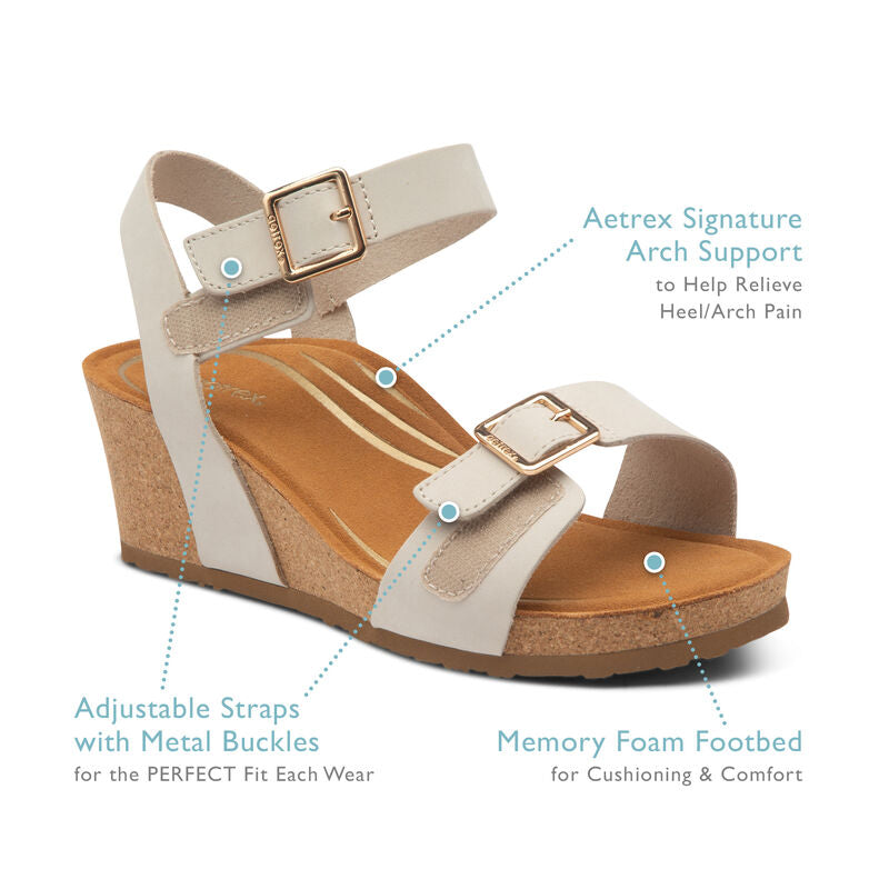 Lexa Quarter Strap Wedge Sandals Black - Aetrex Middle East