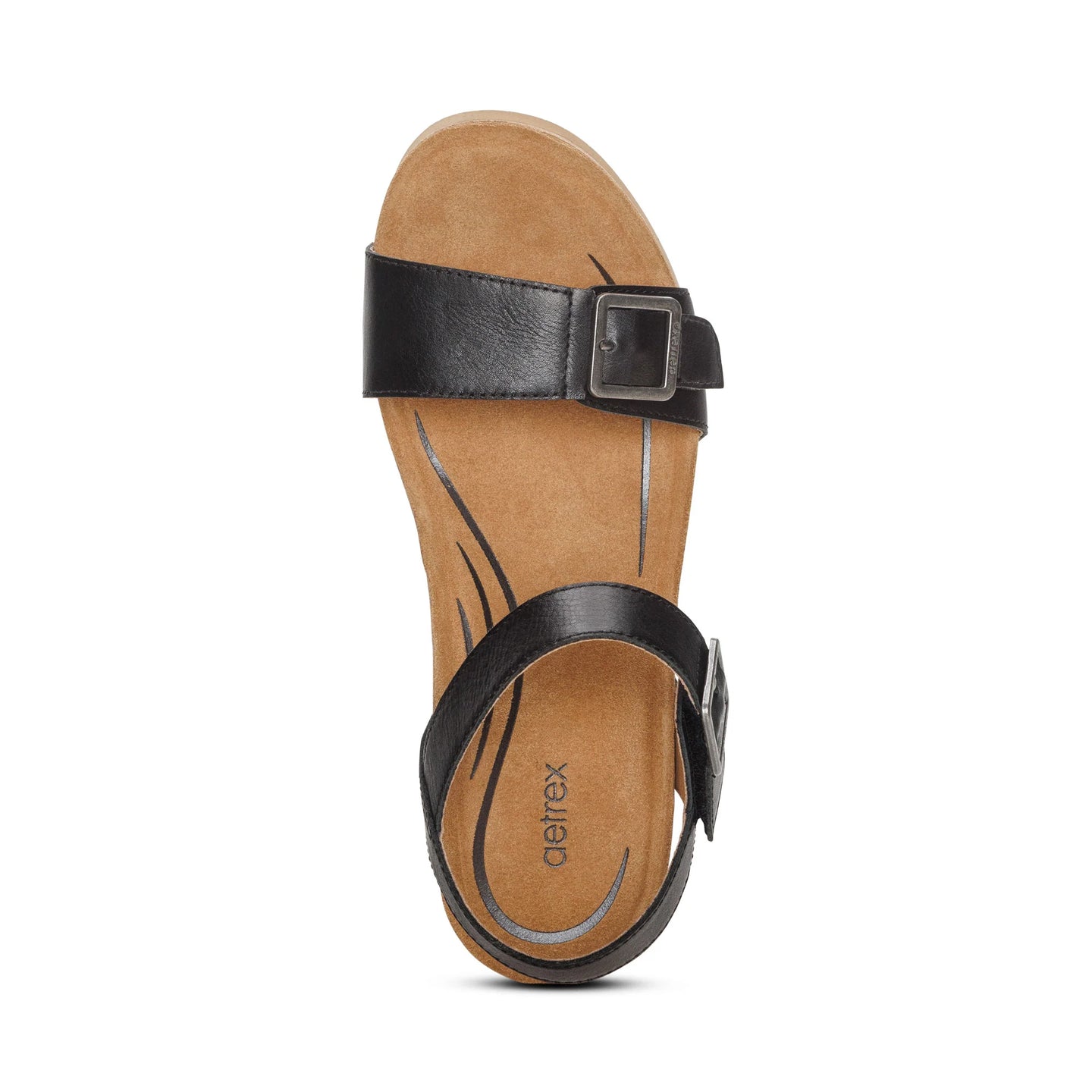 Lexa Quarter Strap Wedge Sandals Black - Aetrex Middle East